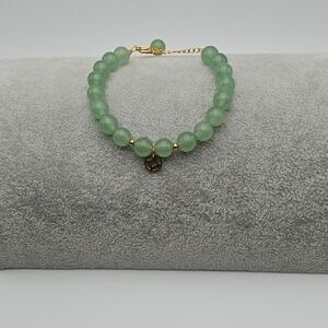 Natural Stone Green Beaded Bracelet with Gold Plated Accents
